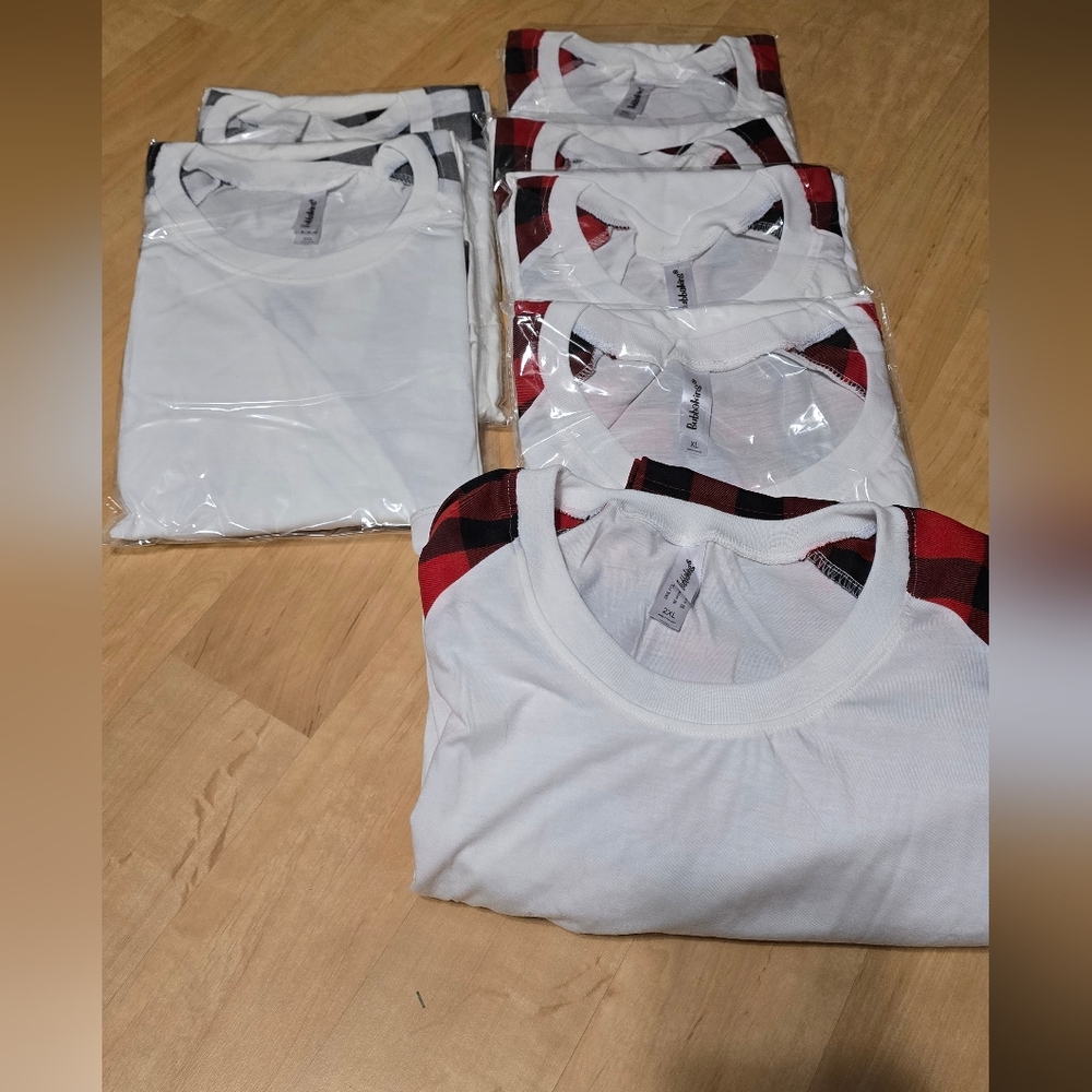 Buffalo Check Long Sleeve Baseball Shirts. Lot of 7. New In Bags.Unisex